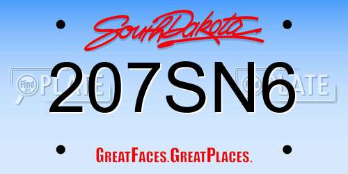 207SN6 South Dakota License Plate