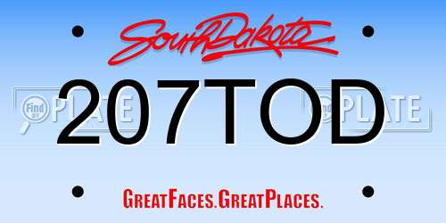 207TOD South Dakota License Plate