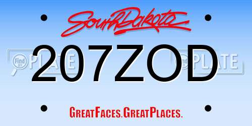 207ZOD South Dakota License Plate