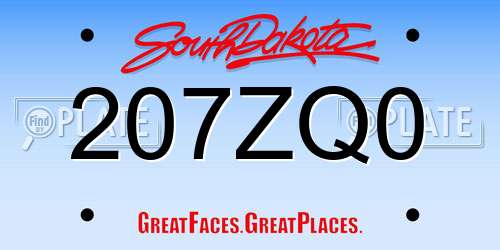 207ZQ0 South Dakota License Plate