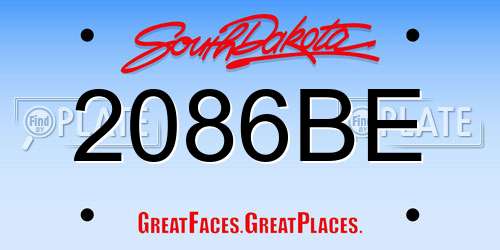 2086BE South Dakota License Plate