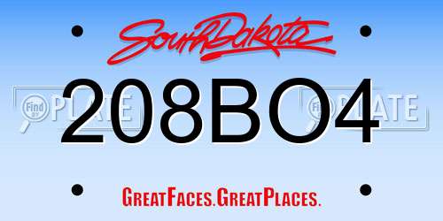 208BO4 South Dakota License Plate