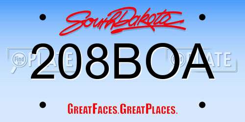 208BOA South Dakota License Plate