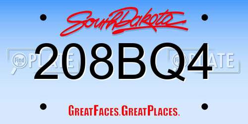 208BQ4 South Dakota License Plate