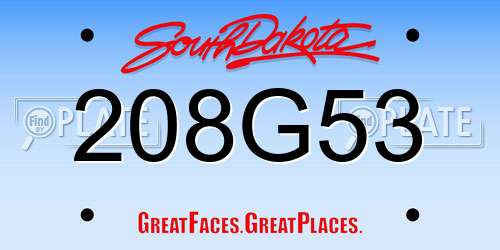 208G53 South Dakota License Plate