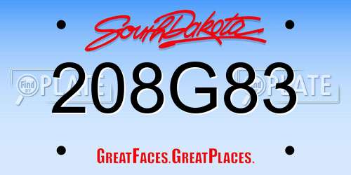 208G83 South Dakota License Plate