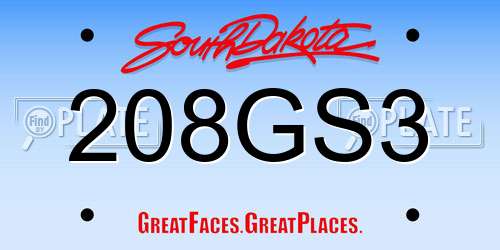 208GS3 South Dakota License Plate