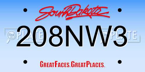 208NW3 South Dakota License Plate