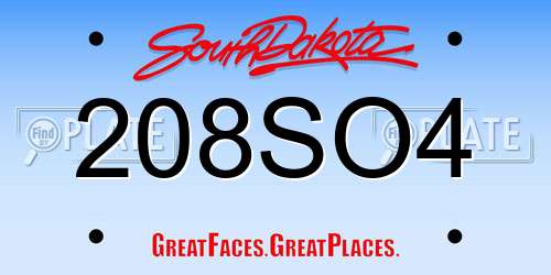 208SO4 South Dakota License Plate