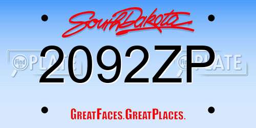 2092ZP South Dakota License Plate
