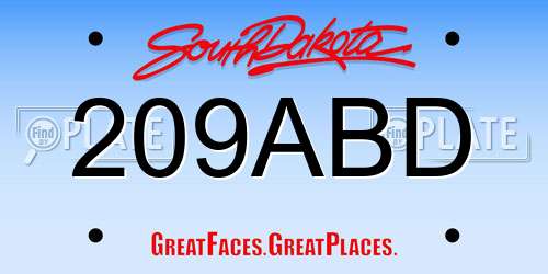 209ABD South Dakota License Plate