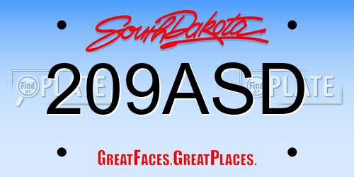 209ASD South Dakota License Plate
