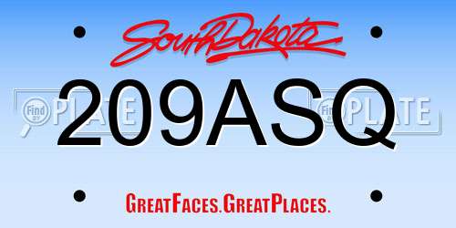 209ASQ South Dakota License Plate