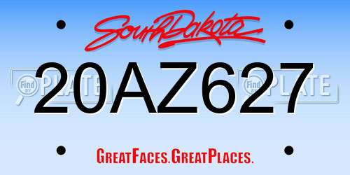 20AZ627 South Dakota License Plate