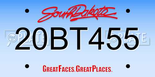 20BT455 South Dakota License Plate
