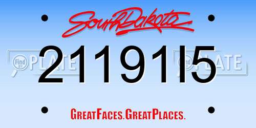 21191I5 South Dakota License Plate