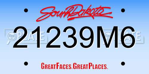 21239M6 South Dakota License Plate