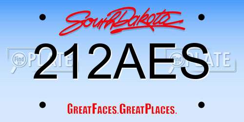 212AES South Dakota License Plate