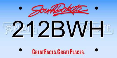 212BWH South Dakota License Plate
