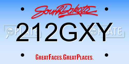 212GXY South Dakota License Plate