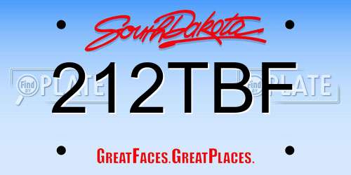 212TBF South Dakota License Plate