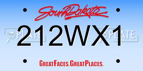 212WX1 South Dakota License Plate