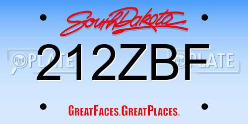 212ZBF South Dakota License Plate