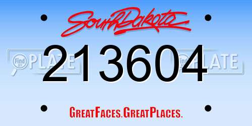 213604 South Dakota License Plate