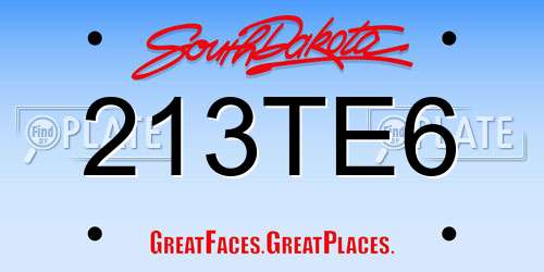 213TE6 South Dakota License Plate
