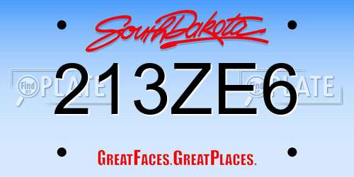 213ZE6 South Dakota License Plate