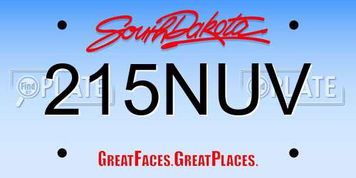 215NUV South Dakota License Plate