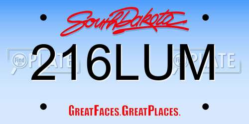 216LUM South Dakota License Plate
