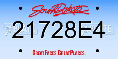 21728E4 South Dakota License Plate