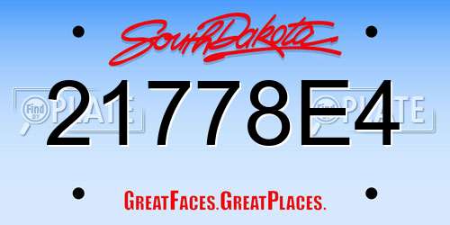 21778E4 South Dakota License Plate