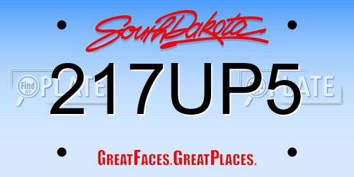 217UP5 South Dakota License Plate
