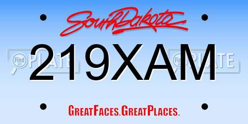 219XAM South Dakota License Plate