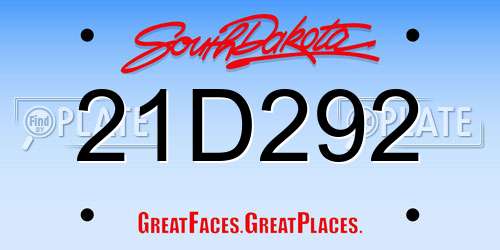 21D292 South Dakota License Plate