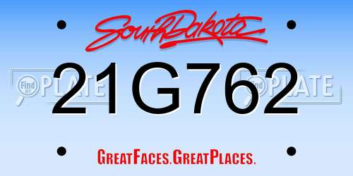 21G762 South Dakota License Plate