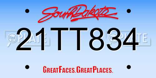 21TT834 South Dakota License Plate