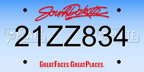 21ZZ834 South Dakota License Plate