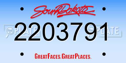 2203791 South Dakota License Plate