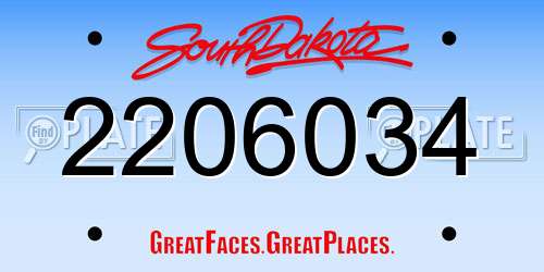 2206034 South Dakota License Plate