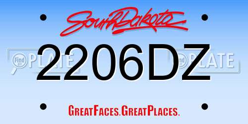 2206DZ South Dakota License Plate