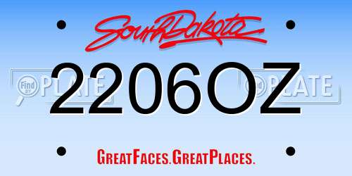 2206OZ South Dakota License Plate