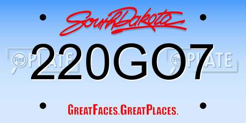 220GO7 South Dakota License Plate