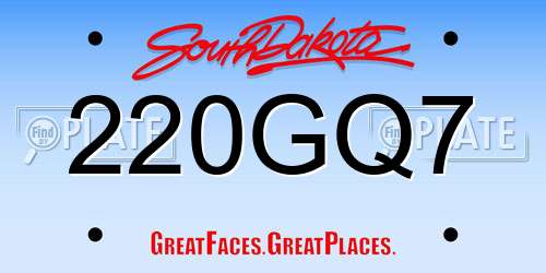 220GQ7 South Dakota License Plate