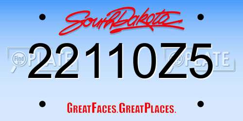 22110Z5 South Dakota License Plate