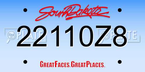 22110Z8 South Dakota License Plate