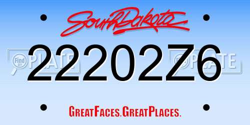 22202Z6 South Dakota License Plate
