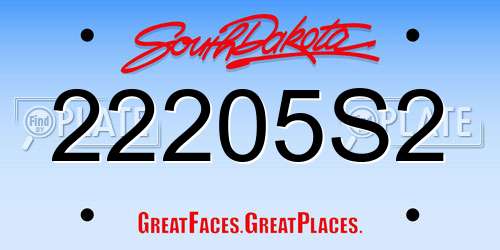 22205S2 South Dakota License Plate